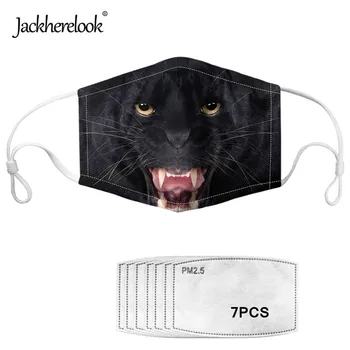 

Jackherelook New Dustproof Masks Cool Black Cat Printing Face Mouth Mask 7pcs PM2.5 Activated Carbon Filter Elestic Maske