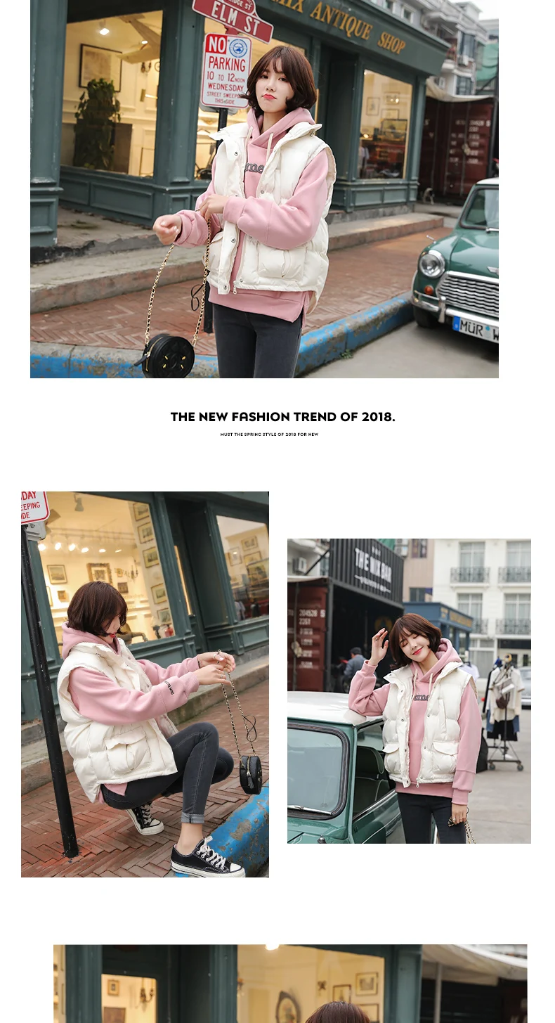 Women Autumn Winter Vest Korean Sleeveless Hooded Short Coat Casual Jacket Warm Solid Outwear Manteau Gilet Femme Hiver Clothes