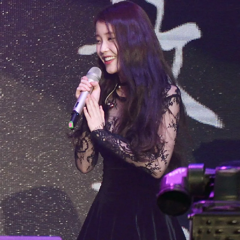 Kpop, IU Lee Ji Eun, те же вечерние, сексуальные, высокая талия, тонкое платье, женское, зимнее, кружевное, перспективное, черное, бархатное, с длинным рукавом, платья