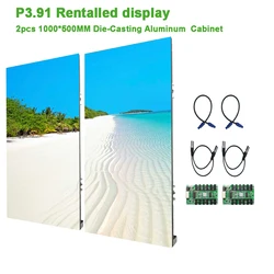 Painel de exibição led 500*1000mm, 2 peças p3.91, gabinete de alumínio fundido, tela de led para locação interna de tv, propaganda, led