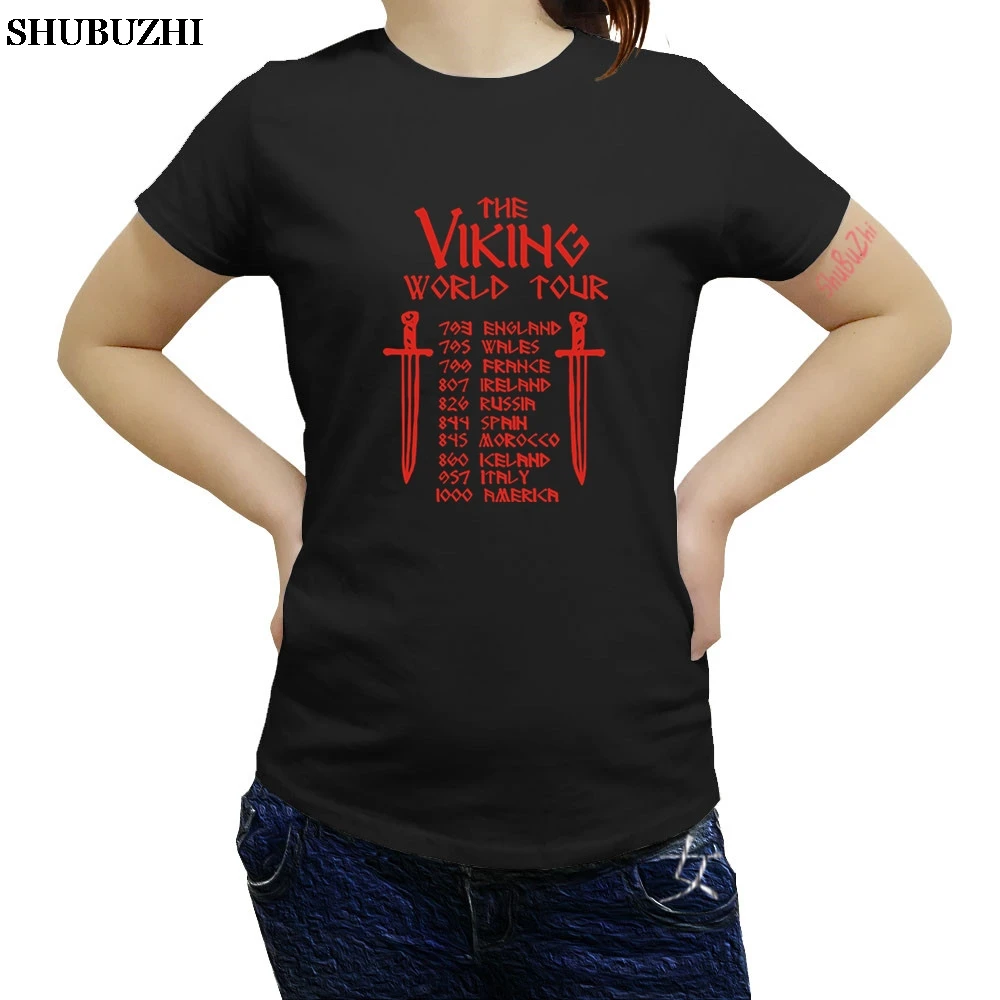 Прямая VIKING WORLD TOUR Хлопковая женская футболка брендовая модная футболка ODIN THOR RAGNAR NORGE VALHALLA футболка - Цвет: black