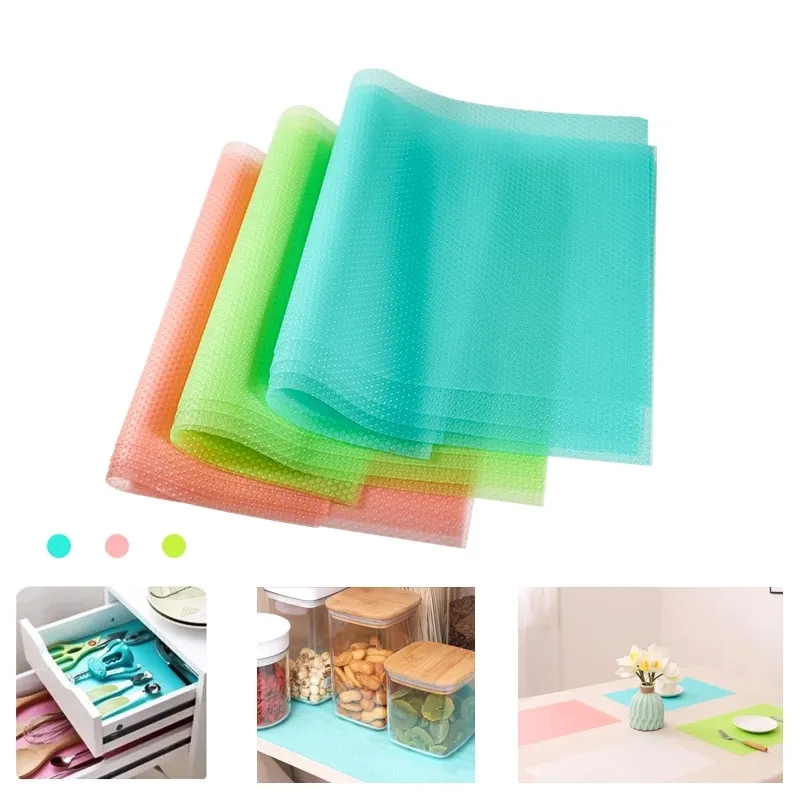 Fridge Mats Drawer Mat Liner Antifouling Mildew Antibacterial Non-slip Washable Can Be Cut Vegetable Fruit Fresh Pad for Refrigerator Cupboard 8pcs, 30x45cm, 4 colors Heiqlay Refrigerator Liners 