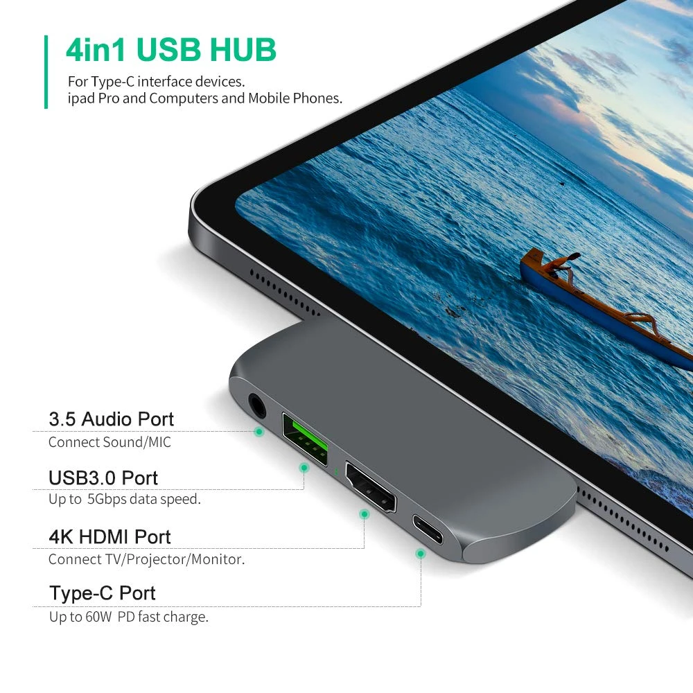 IPad Pro концентратор USB C концентратор адаптер с USB-C TYPE C PD Зарядка 4K HDMI USB 3,0 3,5 мм наушники с iPad Pro MacBook Pro