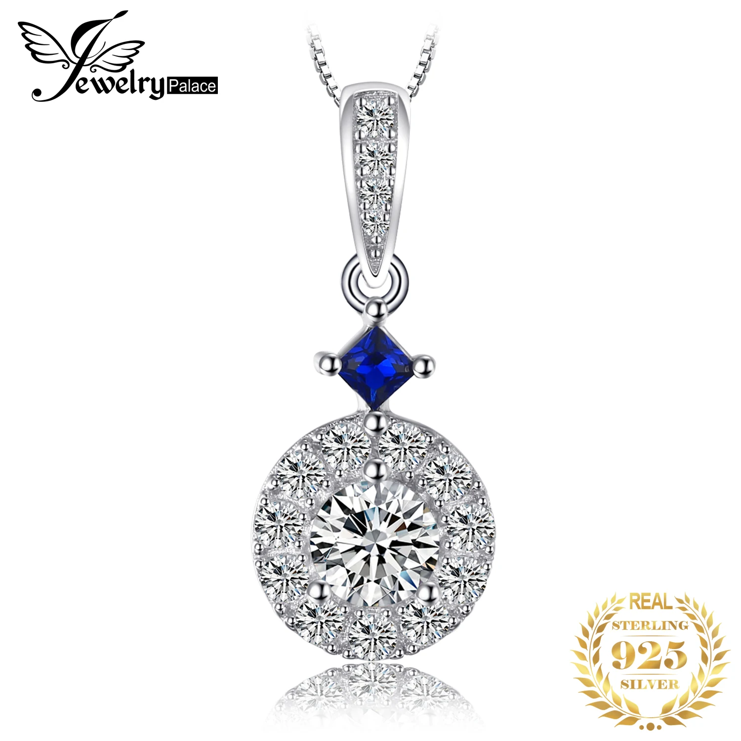 Jewelrypalace элегантный создан синий шпинель капля CZ подвеска Цепочки и ожерелья