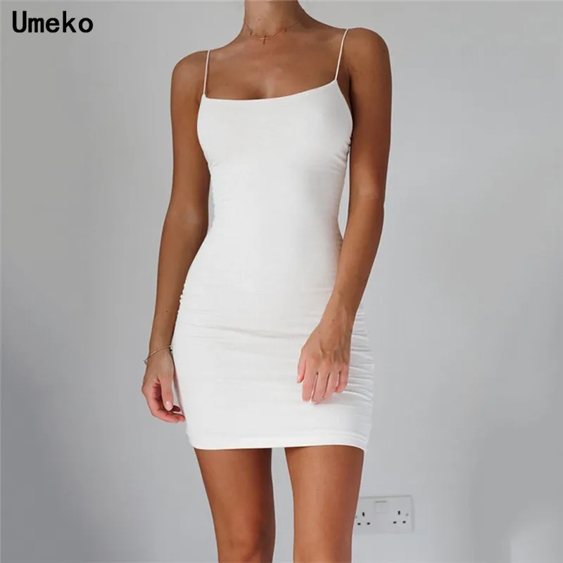 

Umeko White Sexy Dress Women Spaghetti Strap Dresses Female High Waist Sheath Club Dress Short Summer Mini Sleeveless Vestidos