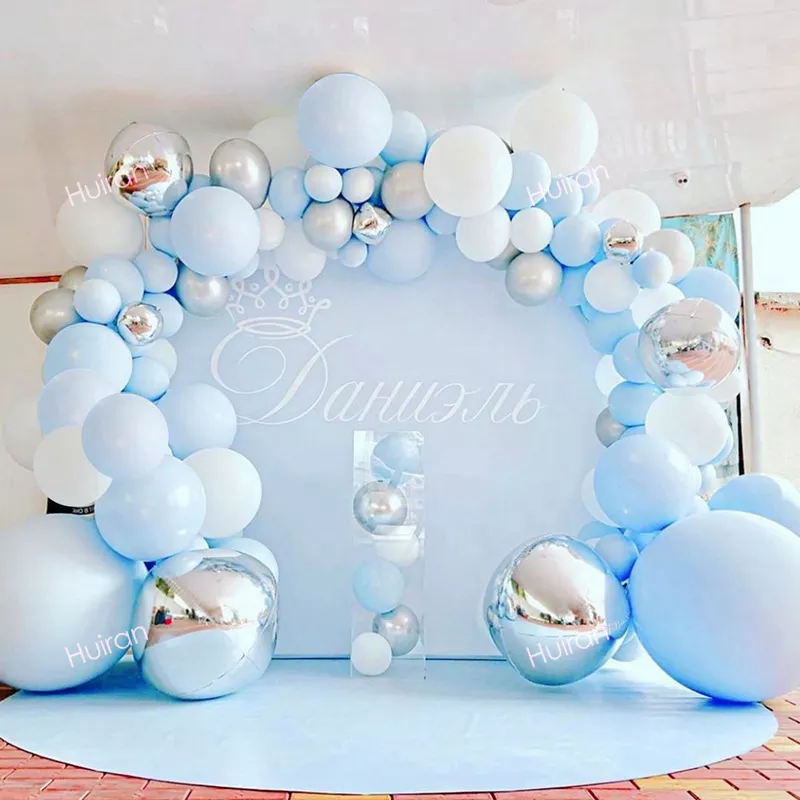 Blue Silver Macaron Birthday Balloon Garland Arch Kit Wedding Birthday Balloons Decoration Party Balloons For Kids Baby Shower 1