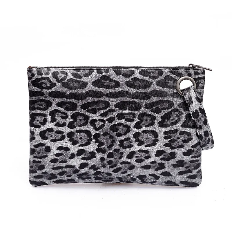 Casual Bags for Women Animal Print Leopard Clutch Female Fashion Design Leather Wallet Messenger Bag Ladies Elegant Handbag - Цвет: Gray