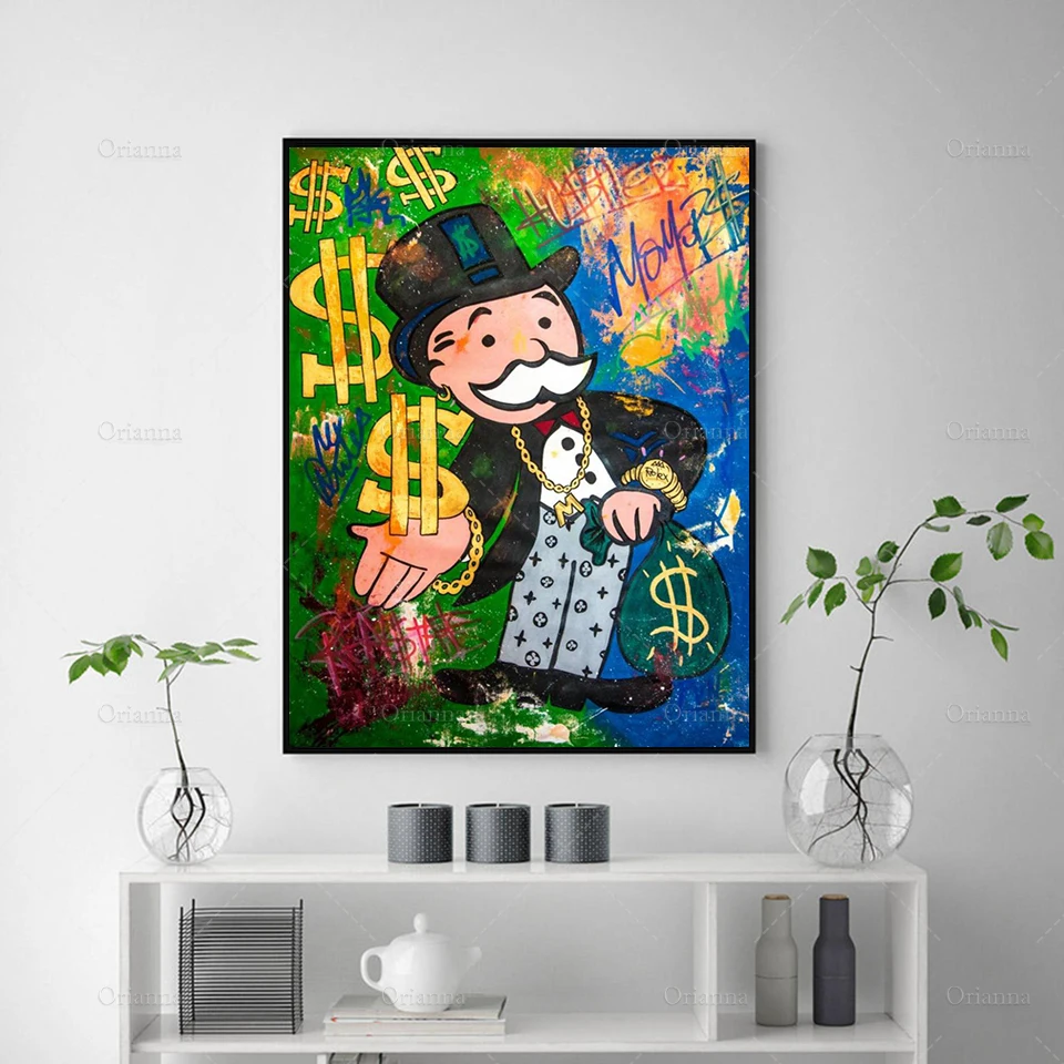 

Wall Art Modular Graffiti Canvas Pictures Alec Monopoly Home Decor Dollar Painting Prints Money Poster Living Room Cuadros Frame