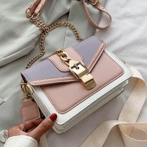 Contrast color Leather Crossbody Bags For Women Travel Handbag Fashion Simple Shoulder Messenger Bag Ladies Cross Body Bag