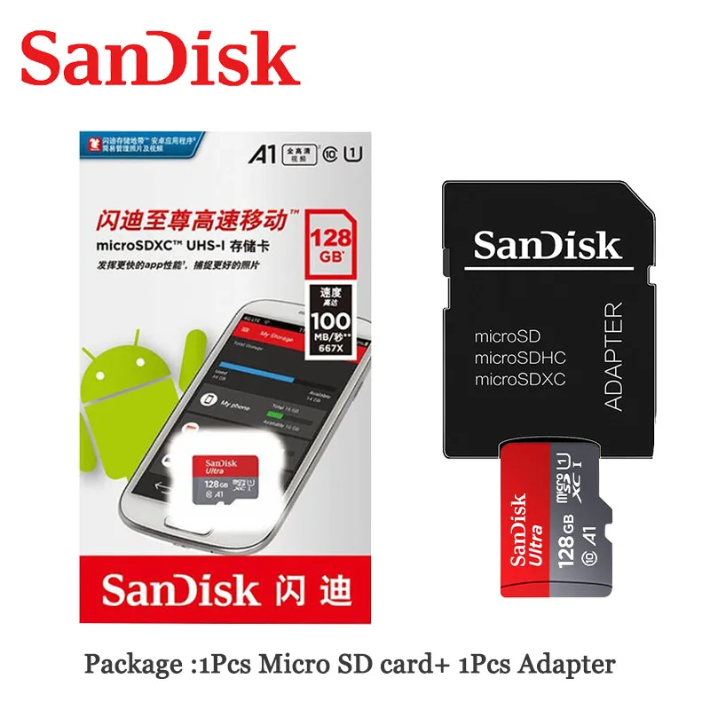 Двойной Флеш-накопитель SanDisk Memory Card 256 ГБ 200 ГБ 128 Гб 64 Гб 98 МБ/с. микро sd карты Class10 32 Гб оперативной памяти, 16 Гб встроенной памяти, флеш-карта памяти Microsd карты памяти sd карты для мобильного телефона