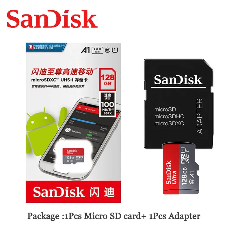 SanDisk карта памяти 256 ГБ 200 128 Гб 64 98 МБ/с./с Micro sd класс 10 32 16 флэш Microsd для