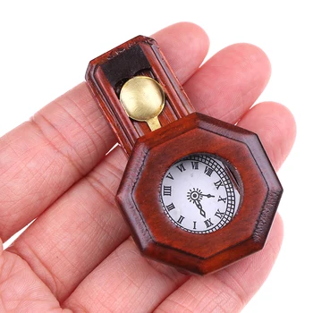 1Pcs Dollhouse Miniature Wood Vintage Red Clock Home Decor Toy 1/12 Scale Pretend Play Furniture Toy 1