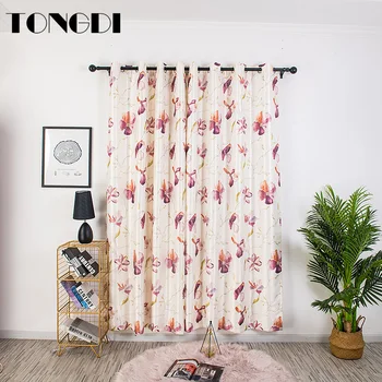 

TONGDI Blackout Curtain Flannel Pastoral Elegant Printing Floral Leaves High-grade Decoration For Parlour Bedroom LivingRoom