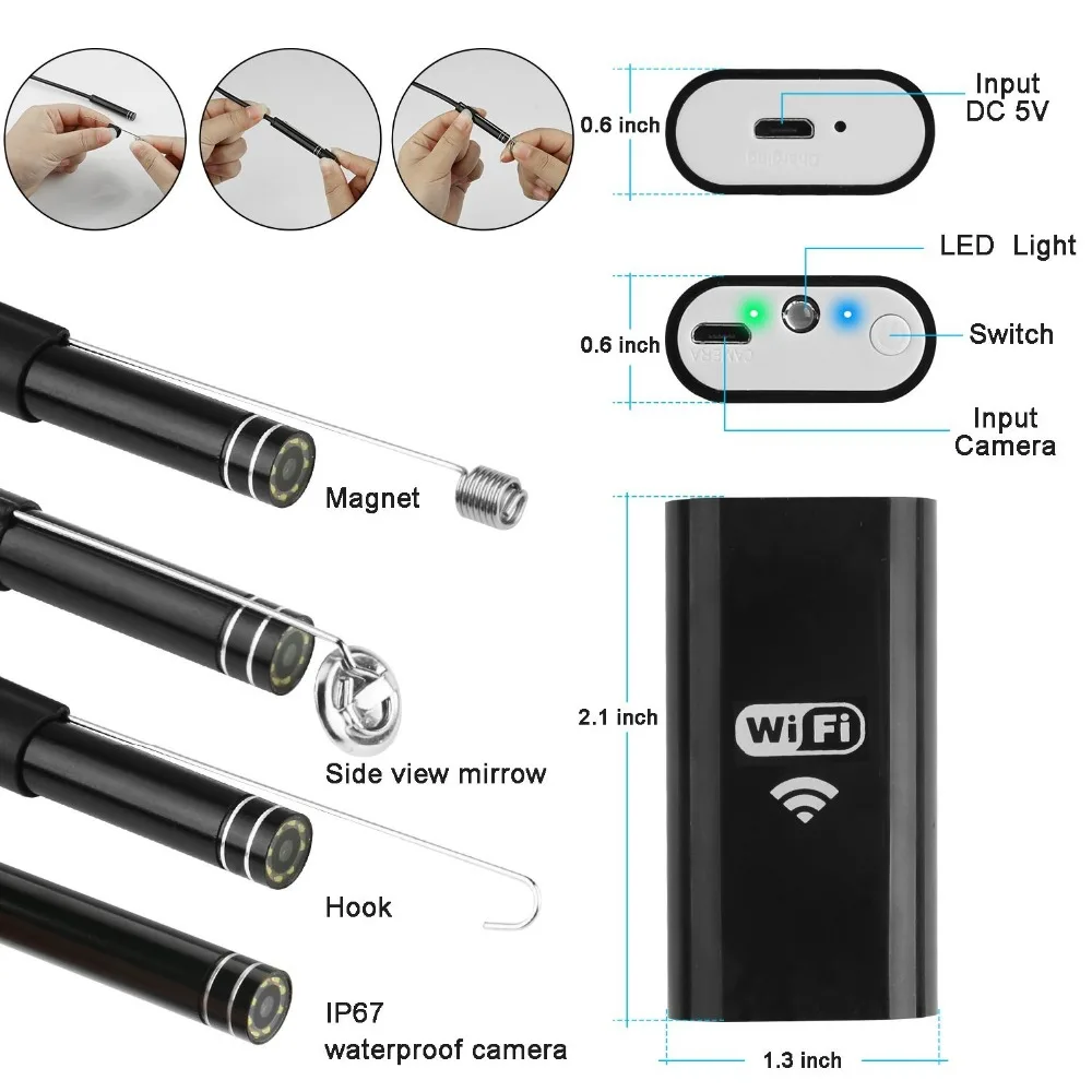 8 мм мини-объектив беспроводной 1 м 2 м 3,5 м 5 м 10 м мягкий кабельный эндоскоп камера USB Змея инспекционный бороскоп для Android смартфонов IOS