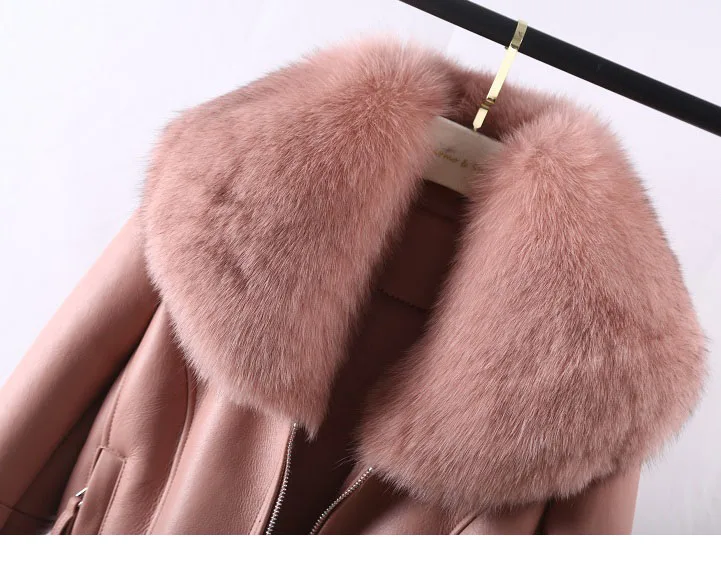 new winter jacket real fur coat Whole skin fox fur collar Genuine Leather Lamb fur fur coat woman's clothing short coat