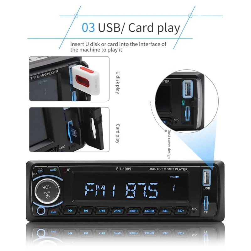 12V автомобиль радио Bluetooth стерео Mp3 плеер Fm Радио Вход Aux Usb автомобильное радио плеер Su-1089