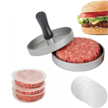 

Aluminum Patty Press Form Hamburger Mold Wood Handle Burger Pressure Press Burger Making Tools Kitchen Accessories 5