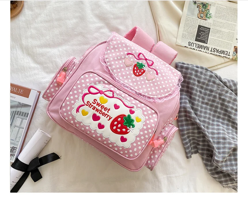 2021 New Arrival! Cute embroidery fruit strawberry lace backpack