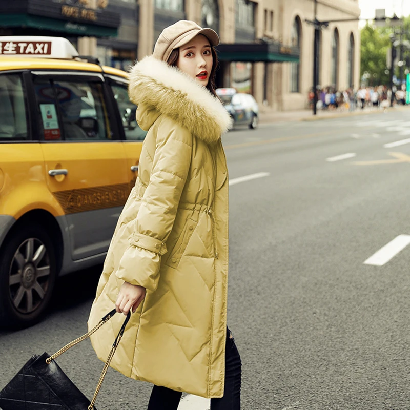 Fashion Fur Collar Hooded Warm Coat Women Down Jacket Long Parkas New Winter Loose Coat Female Overcoat WM175