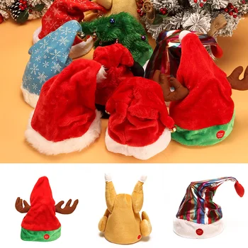 

Christmas Elements Electric Hat Singing Hats With Music Cute Plush Toy for Christmas Gift Party Drop Shipping
