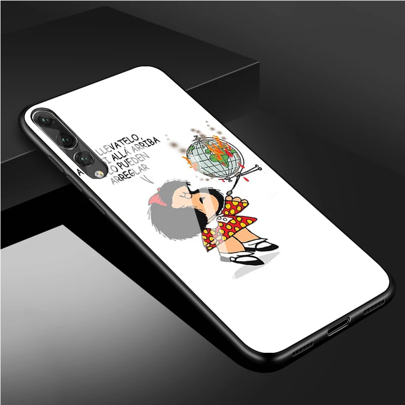 cute huawei phone cases Mafalda Tempered Glass Phone Case For Huawei P20 P30 P40 P40 Lite Pro Psmart Mate 20 30 Cover Shell huawei snorkeling case