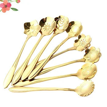 

8 Pcs Dessert Spoons Stainless Steel Assorted Flower Delicate Table Spoon Kitchen Scoop for Coffee Cake Mashed Potatoes