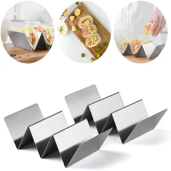 

Stainless Steel Taco Tray Holders Display Stands Mexican Kitchen Tool Wave Shape Food Rack Shell For Restaurants Pancake Rack