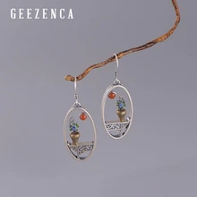 925スターリングシルバー手作りエナメル花瓶ドロップイヤリングユニークなエスニックヴィンテージイヤリング2020最新ファインジュエリー(China)