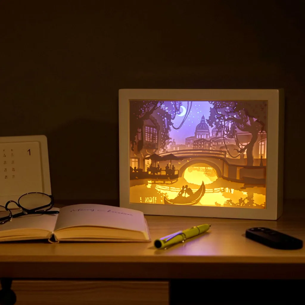  3D Paper carving lamp Multiple styles combined Light Shadow Paper Carved Lights Diy Creative Remote - 4000169060455