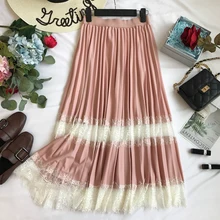 Новая модная Милая юбка темпераментная однотонная кружевная с вытачками, с высокой посадкой элегантная складчатая юбка женская cc946
