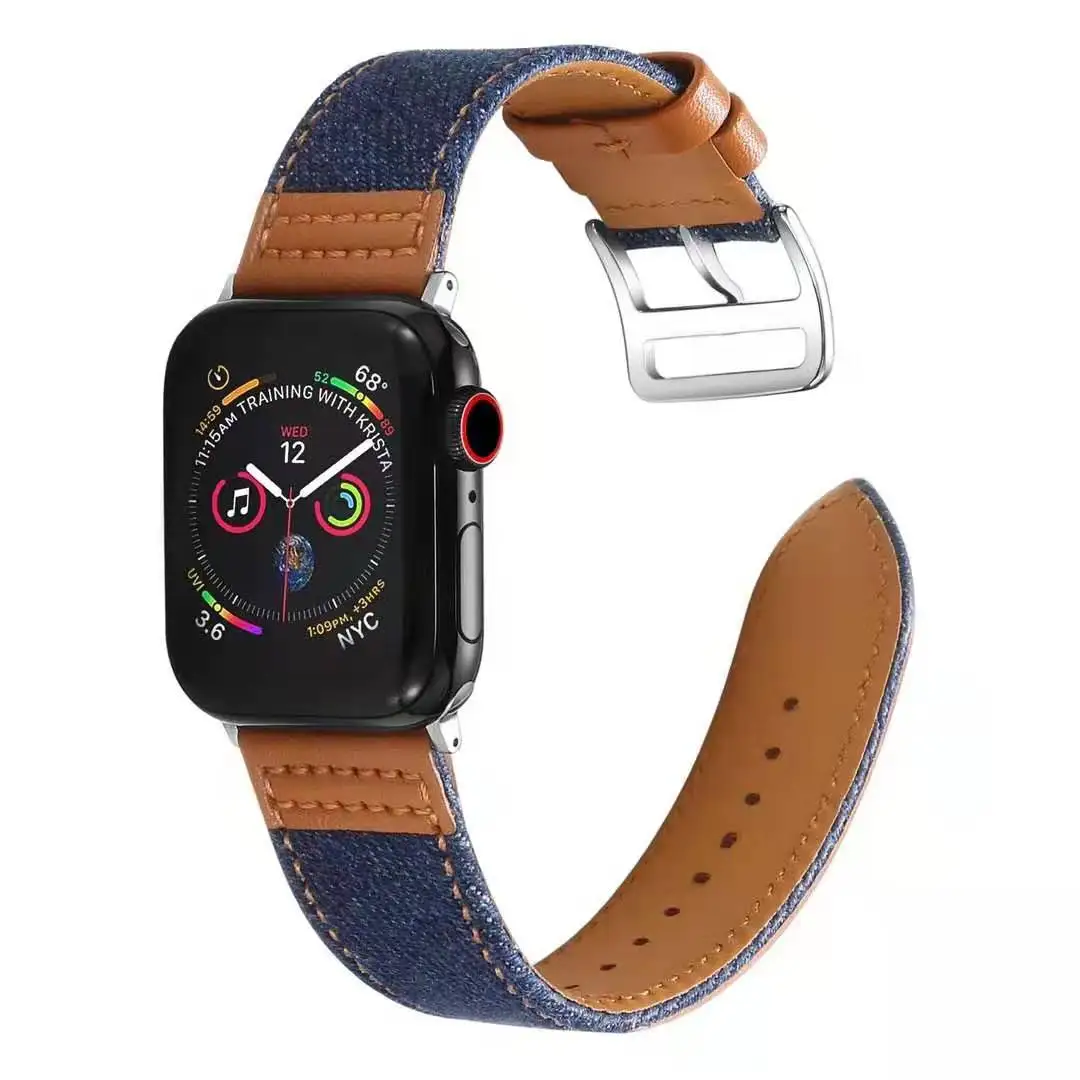 Холщовый кожаный ремешок для часов для Apple Watch ремешок 44 мм 40 мм джинсовый сменный ремешок для часов браслет для iWatch 5 4 3 2 1 запястье