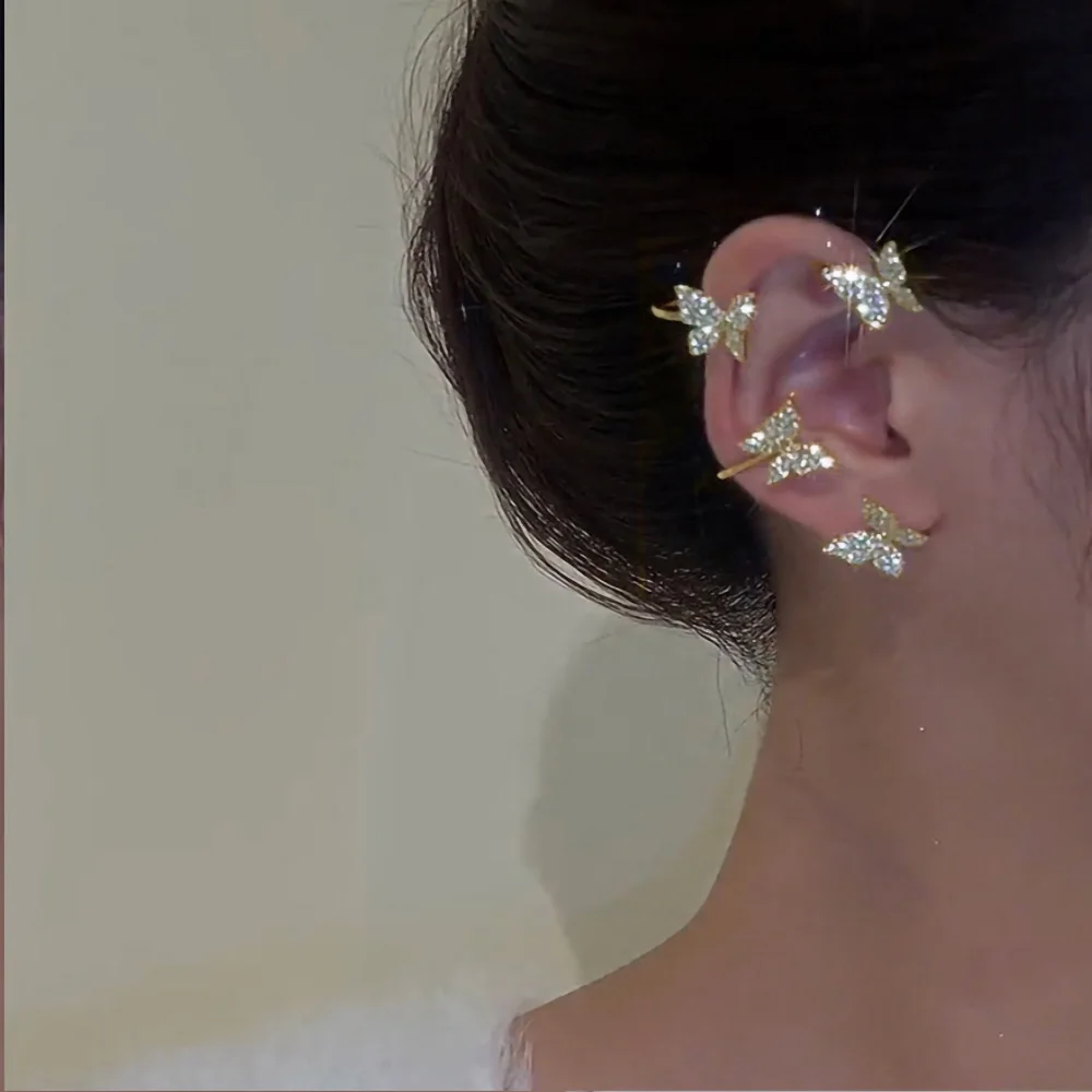 Leaves Zircon Butterfly Ear Clip for Women Girls