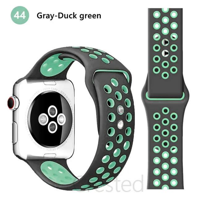 Silicone Strap For apple Watch band 44mm 40mm 45mm 41mm 40 44 mm Breathable Accessories watchband bracelet iWatch 3 4 5 se 6 7 gray-duck green 42