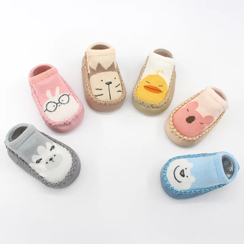 2019  Autumn New Baby Shoes Socks Toddler Soft Shoes Cartoon Children Floor Socks Non-slip Leather Socks  Newborn Baby Shoes