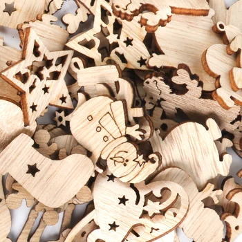 

50p nice hollow-carved wooden chips christmas star santa sock and bells snowman christmas tree hanging decor xmas home accessory