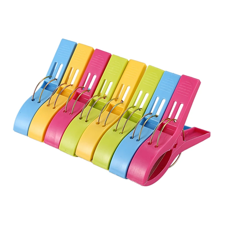 random Hunpta Pack of 8 Large Bright Colour Plastic Beach Towel Pegs Clips to Sunbed 