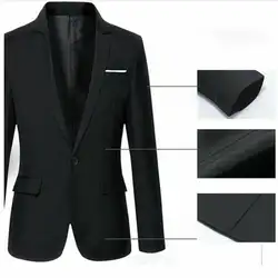 Мужские черные блейзеры и куртки в английском стиле, приталенные одноцветные повседневные Костюмы с длинным рукавом и карманом, большие