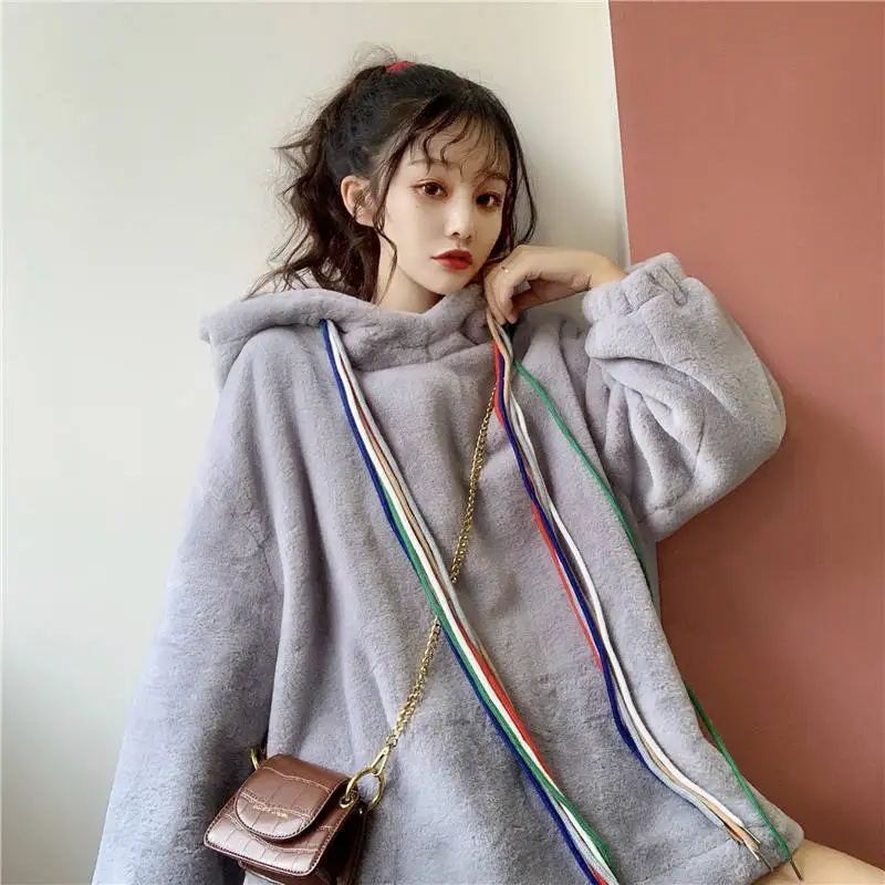 2 Harajuku, женские толстовки, уличная одежда, теплые свободные топы с капюшоном, женские пуловеры с длинным рукавом, плюс бархатная толстовка, одноцветная Толстовка в стиле хип-хоп - Цвет: 2