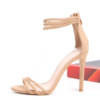 

Suede Open Toe Hollow Stiletto Sandals Back Zipper Sexy High Heels 2020 Summer Dinner Sandals Women's High Heels