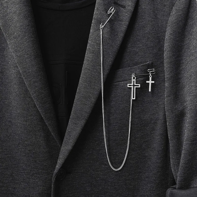 Suit Punk Hip Hop Pin Cross Chain Paper Clip Men and Women Long Cool Student Brooch Accessories | Украшения и аксессуары