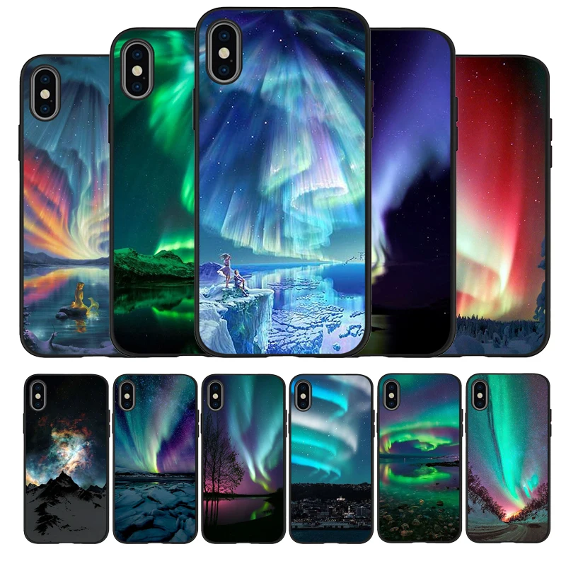 Мягкий силиконовый черный чехол aurora для iPhone 5 5S 6 plus 7 8 X XR XS Max 11 PRO SE 2020 | Мобильные