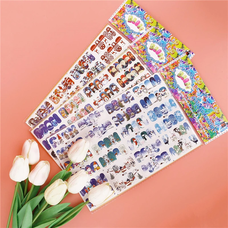 Переводные наклейки на ногти с рождественской темой 3D клейкие рождественские