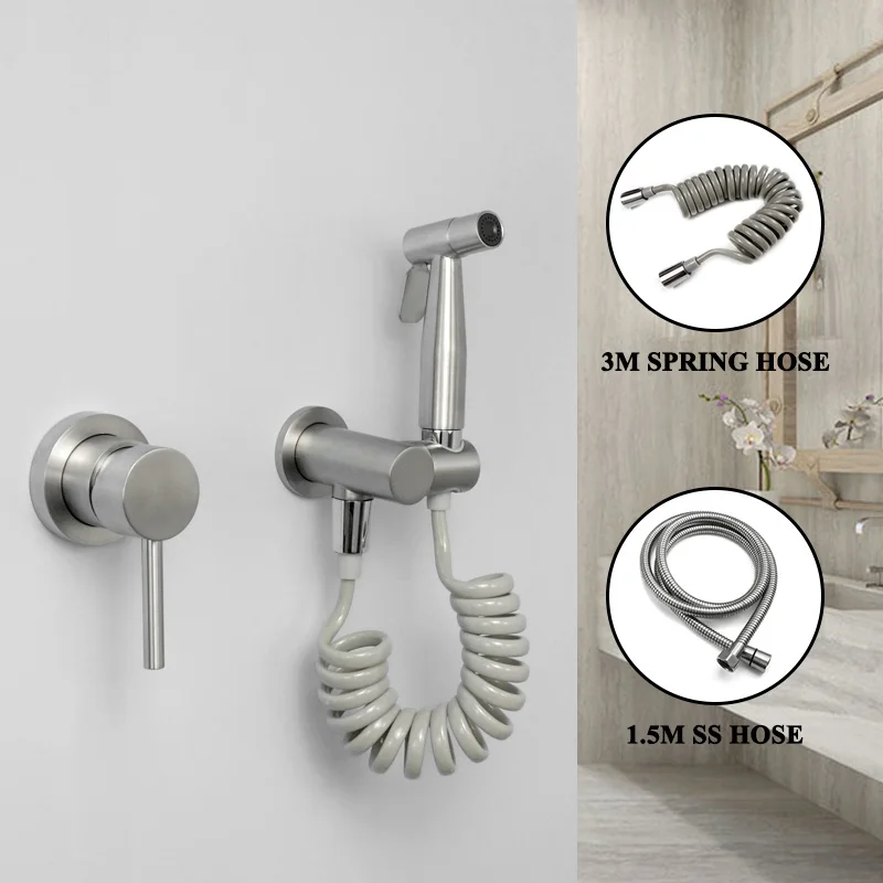 Black Stainless Steel Handheld Sprayer Bidet Shower Shattaff with Shower Hose and Bracket for Bathroom Toilet Hot Cold Water
