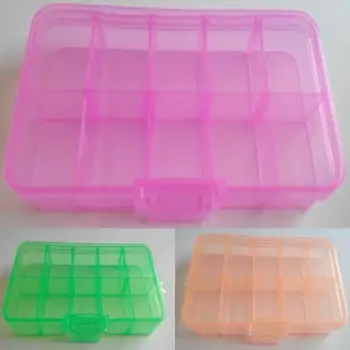 

13.2cm x 6.8cm x 2.3cm Plastic 10 Slots Adjustable Jewelry Storage Box Pill Beads Holder Case Organizer Home Storage Tool