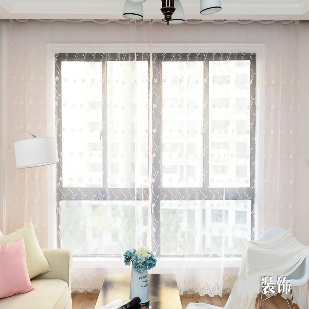 

Embroidered Curtain Tulle Door Window Curtain For Living Room Pure Color Mordern Sheer Voile Curtains Bedroom 1 PCS