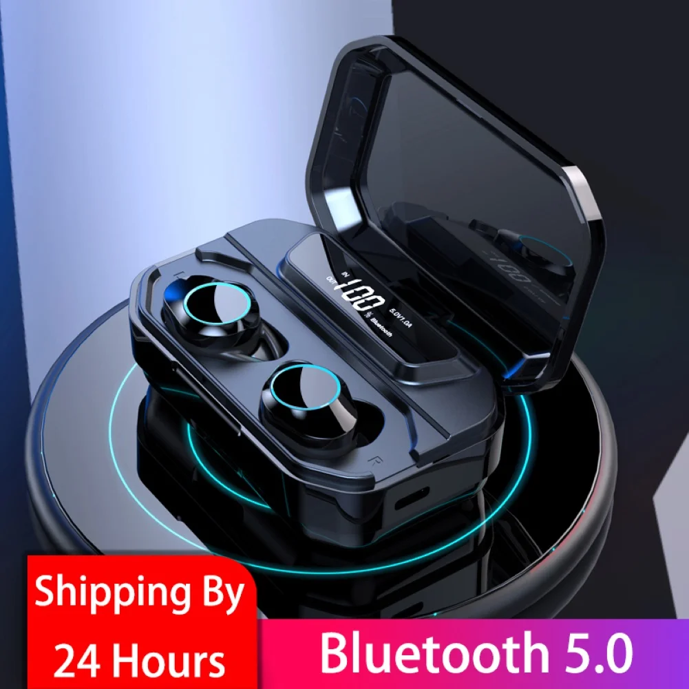 Беспроводной Bluetooth 5,0 спортивные Водонепроницаемый наушник стерео наушники для прослушивания музыки с светодиодный цифровой Дисплей зарядным устройством