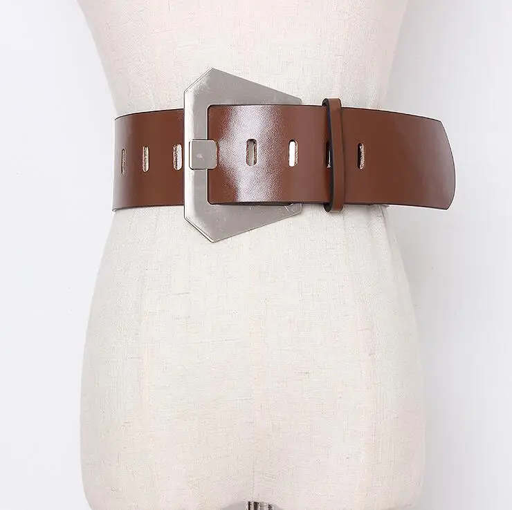 Женский подиумный модный вязаный пояс из искусственной кожи женское платье Корсеты Пояс Ремни украшения широкий пояс R2437 - Цвет: coffee