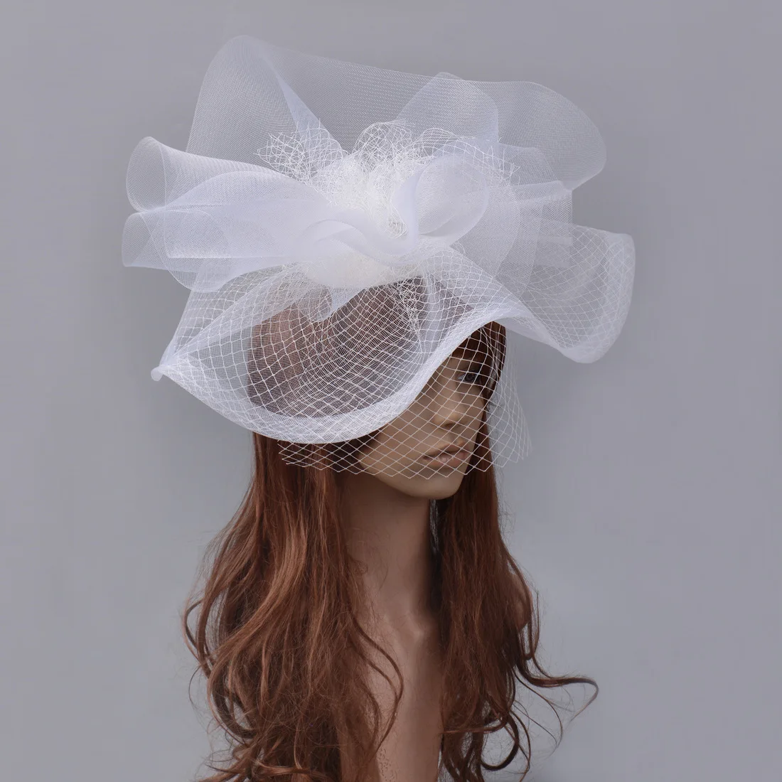 Large White Mesh Fascinator Hair Clip 