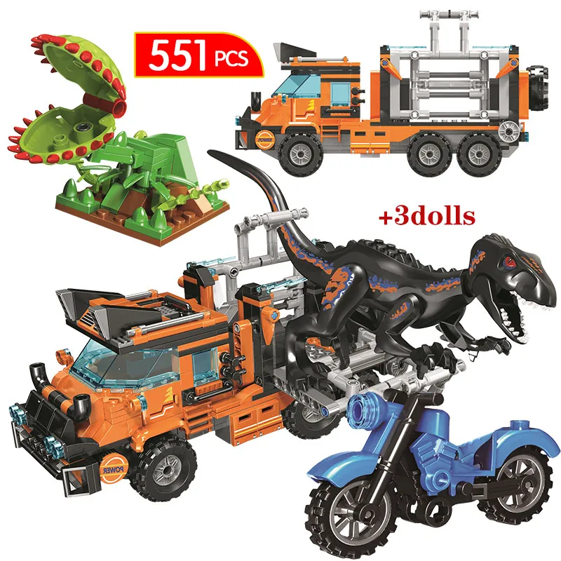 

551pcs Ideas Dinosaur Series Catching Truck Building Blocks Legoings Jurassic World Park Dinosaur Figures Bricks Toys for Boys