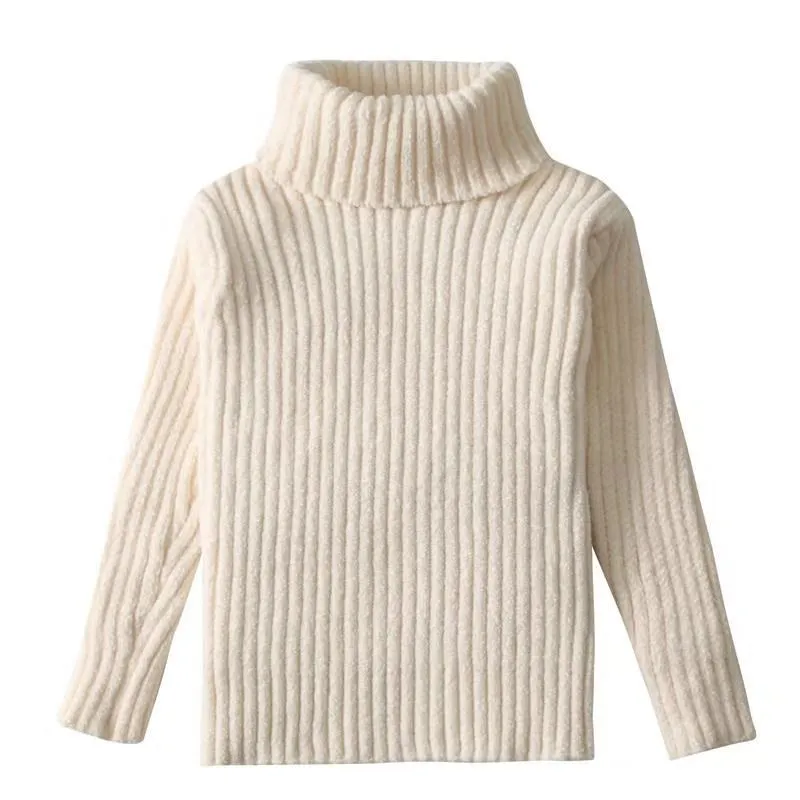

Children Girls BOY'S White Sweater Autumn And Winter New Style Big Boy Sweater High Collar Brushed And Thick Fashion
